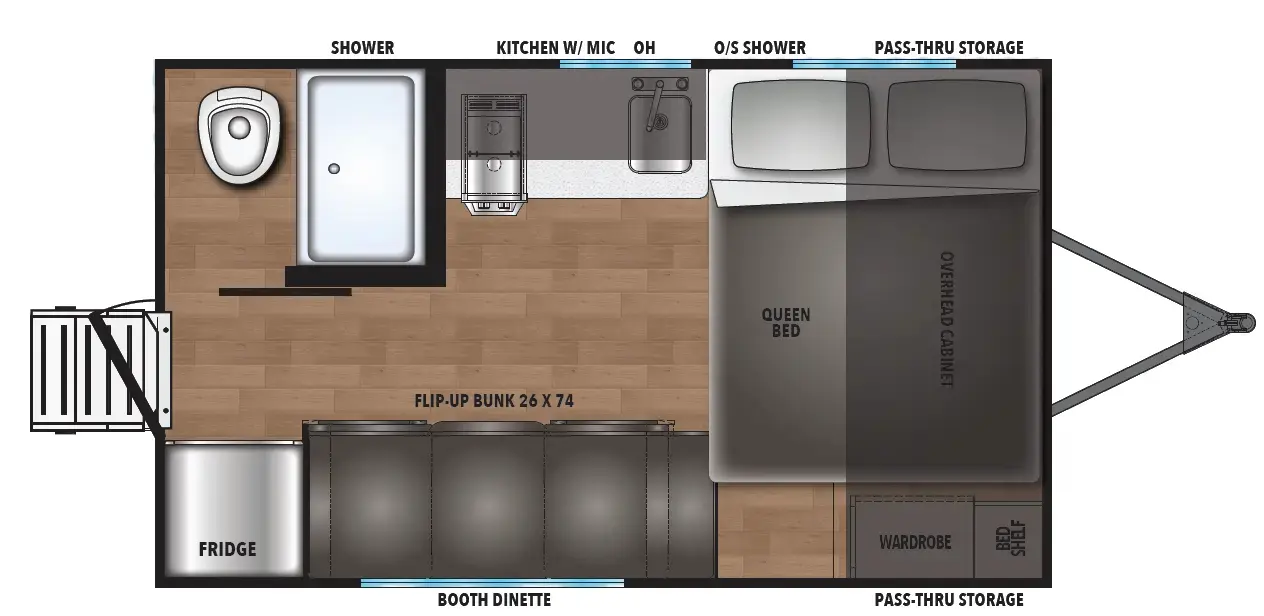 The Shasta I-5 Edition & Compact 16BH floorplan has one entry and zero slide outs. Exterior features include: metal exterior. Interiors features include: bunk beds and front bedroom.